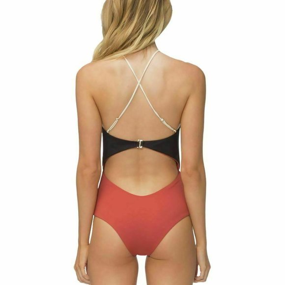 TAVIK Lela One Piece Cut Out SWIMSUIT Size XS Black Rust Orange NEW $146 - Picture 4 of 9